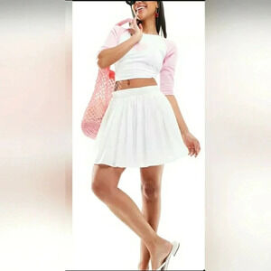 White Linen Preppy Mini Coastal Tennis Skater Skirt New